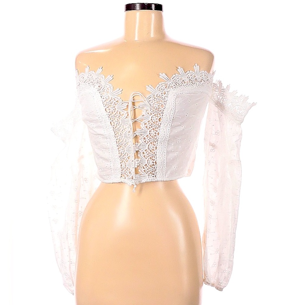 Eyelet off the shoulder corset crop top
